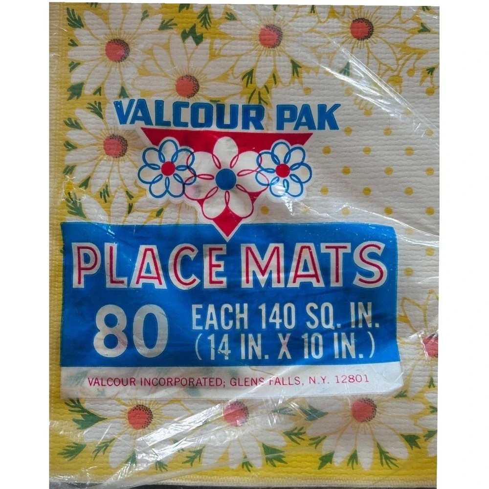 Cottagecore Valcour Pak Place Mats Paper 14x10 Yellow‎ NIB Vintage Daisy Retro